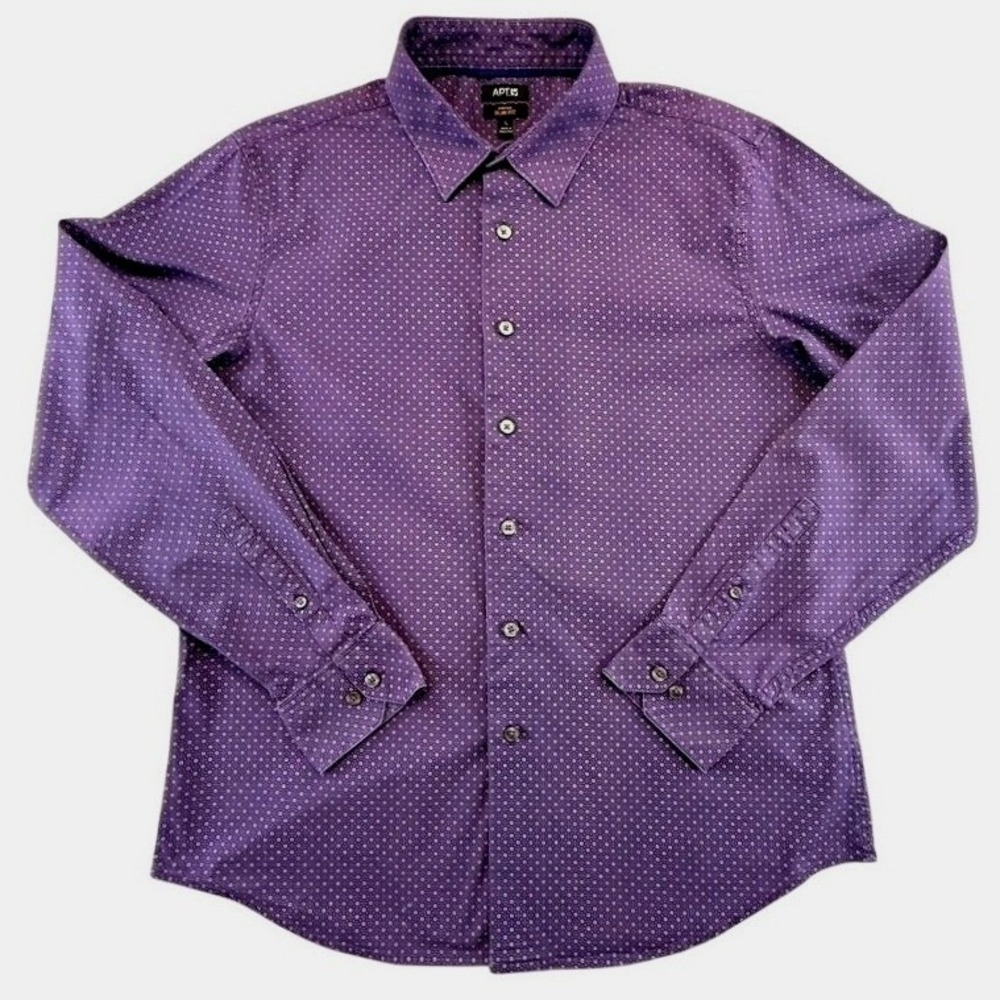 Apt 9 Mens Large Slim Fit Purple Geometric Print Long Sleeve Button Down Shirt